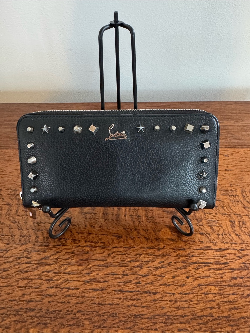 Christian Louboutin Panettone Black Leather Studded Zip Wallet